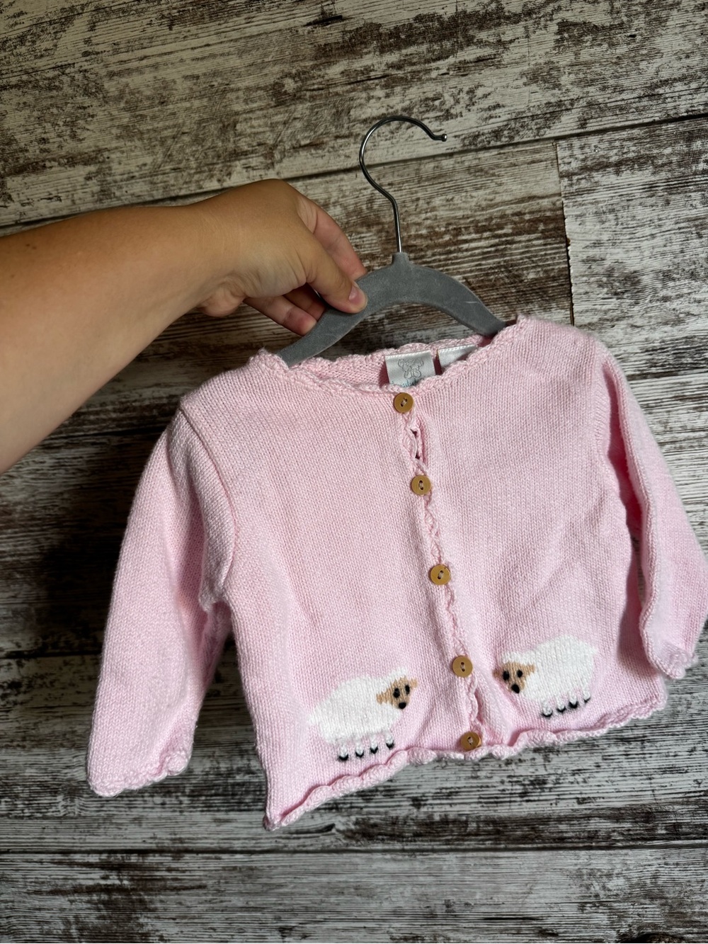 Vintage Koala Baby Pink Knit Baby Cardigan with Sheep